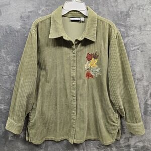 Women's Corduroy Button Up Tunic Top Sz XL‎ 100% Cotton Fall Embroidered Mature